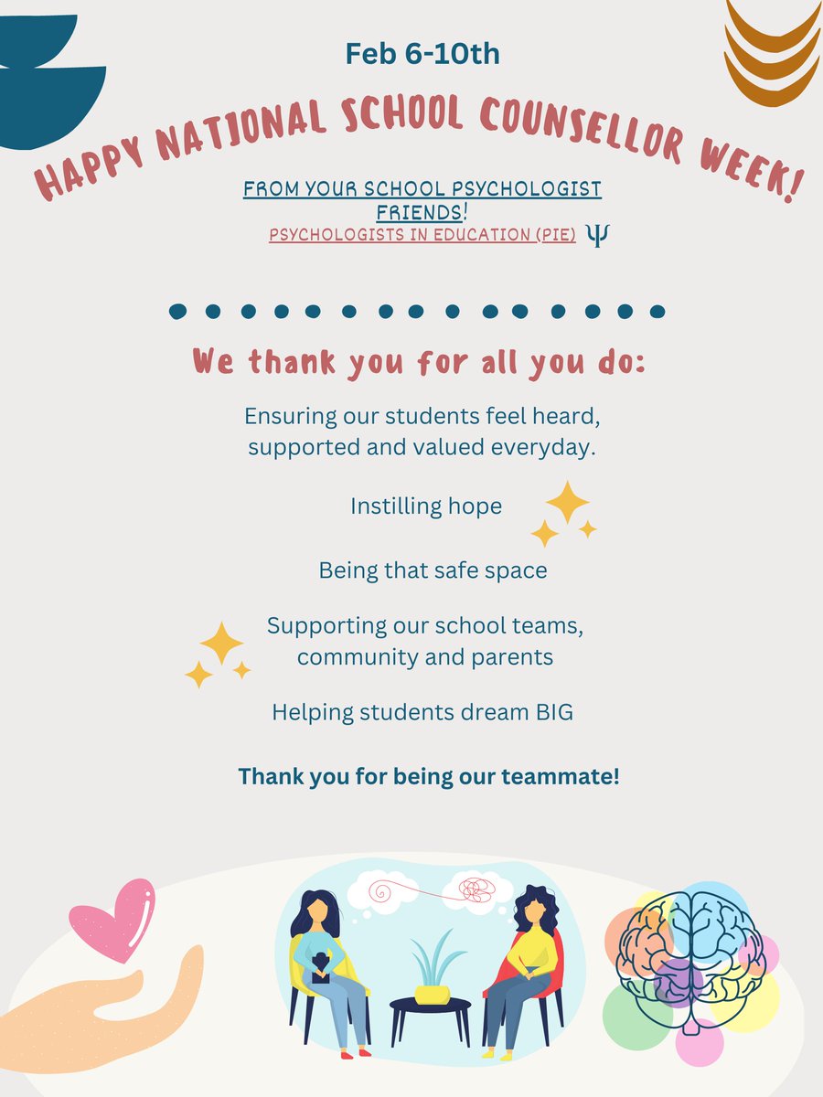 YourNLTAPsycSIC's tweet photo. We can't let the week end without wishing our School Counsellor friends a "Happy School Counsellor's week!" 😊You are so valued and appreciated for all the work you do. Thank you for being simply AMAZING! Have a great Friday and weekend! @NLCPA @NLESDCA https://t.co/clcGnronGn