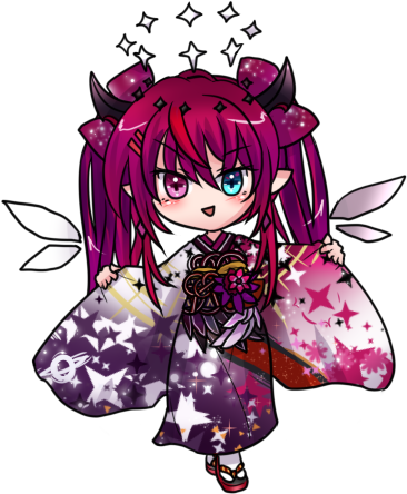 irys (hololive) 1girl kimono japanese clothes horns heterochromia long hair solo  illustration images