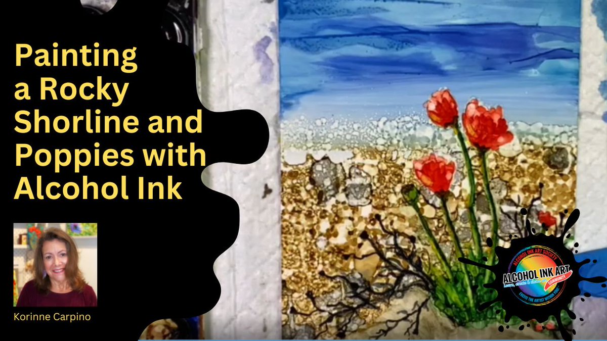 aiartcommunity's tweet photo. Watch How to Paint a Rocky Shoreline and Poppies - https://t.co/n50vjcs74Y  @KorinneCarpino  #alcoholink #alcoholinkart #alcoholinkpainting #poppies https://t.co/jEKjokewXH