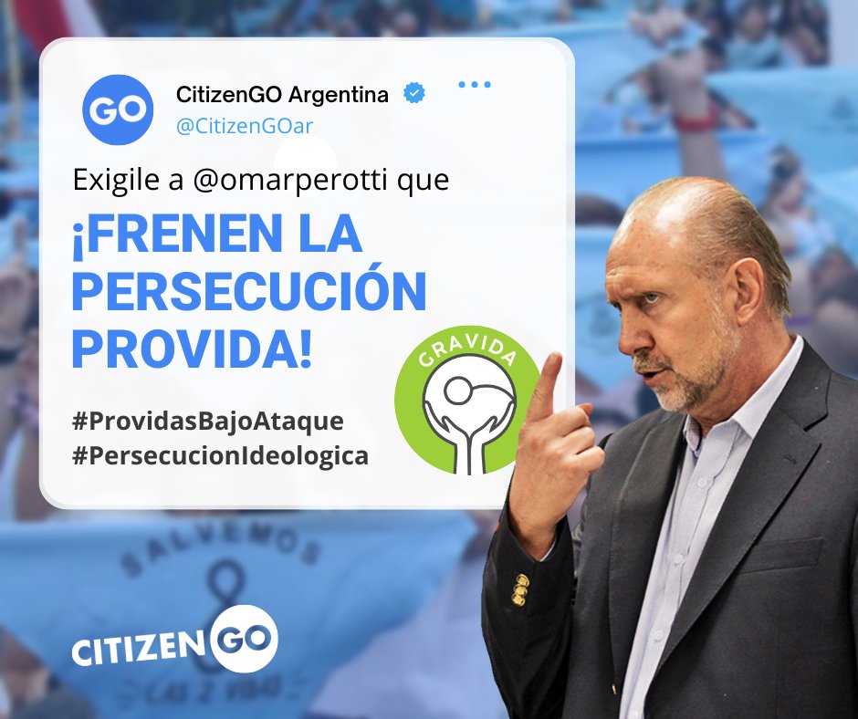 CitizenGOar's tweet photo. @omarperotti ¡Basta de persecución ideológica contra los provida! 
#ProvidasBajoAtaque #PersecucionIdeologica https://t.co/gksWC9QzSH