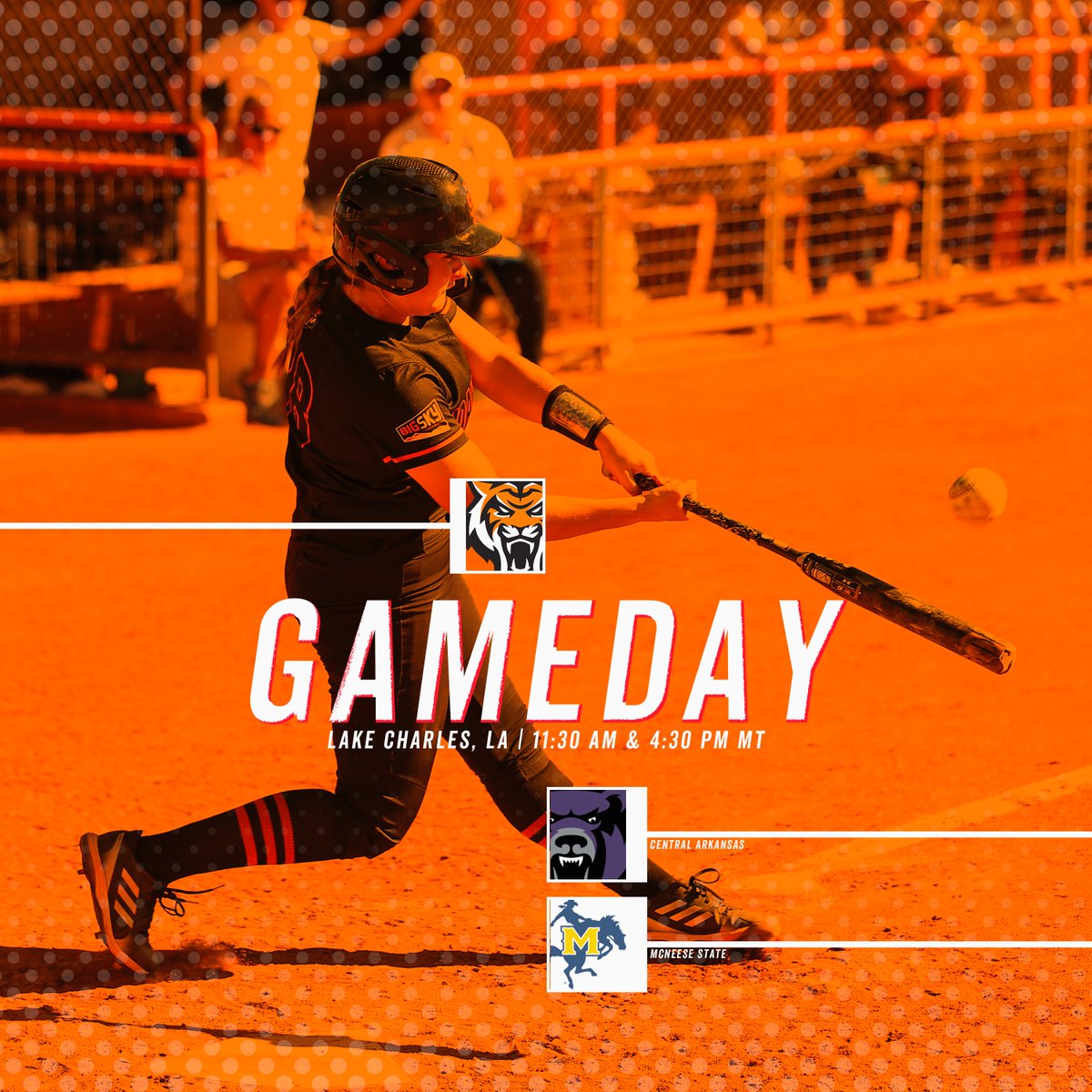 For the first time this season, It's Gameday!

🆚Central Arkansas and McNeese State
📌Lake Charles, LA
⏰11:30 AM and 4:30 PM MT
📊bit.ly/2t7jhoo

#RoarTogether