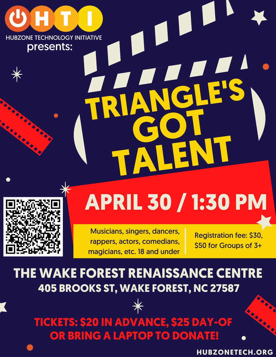 Join us for this year's Triangle's Got Talent as a participant or come cheer on your favorite act! Proceeds go to getting laptops to those in need. Register to participate  or purchase tickets today on our website! Link in bio.