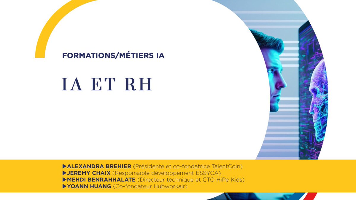 Maison_IA's tweet image. [#WAICF06 #IATALKS 🎙️] by « Côte d’Azur France » Terre d’IA ! 

🤝IA ET RH avec⬇️
✔️ALEXANDRA BREHIER @TBartering ✔️JEREMY CHAIX #ESSYCA
✔️MEHDI BENRAHHALATE @HipeKids 
✔️YOANN HUANG @hubworkair 
Animé par @aure79lien 

🔴 Live sur notre chaîne YouTube : youtu.be/_eDvvU_D4u4