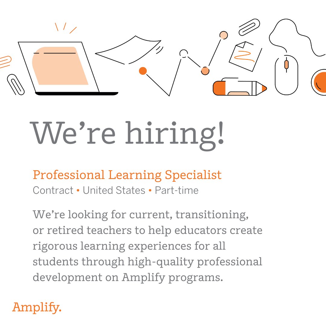 Amplify's tweet photo. Are you a current, former, or retired educator? If so, this might be the role for you! 

Our Professional Learning Specialists impact and support Amplify educators and students nationwide. 

Learn more and apply: https://t.co/aMtT6D1nqD https://t.co/5xWIns9aKY