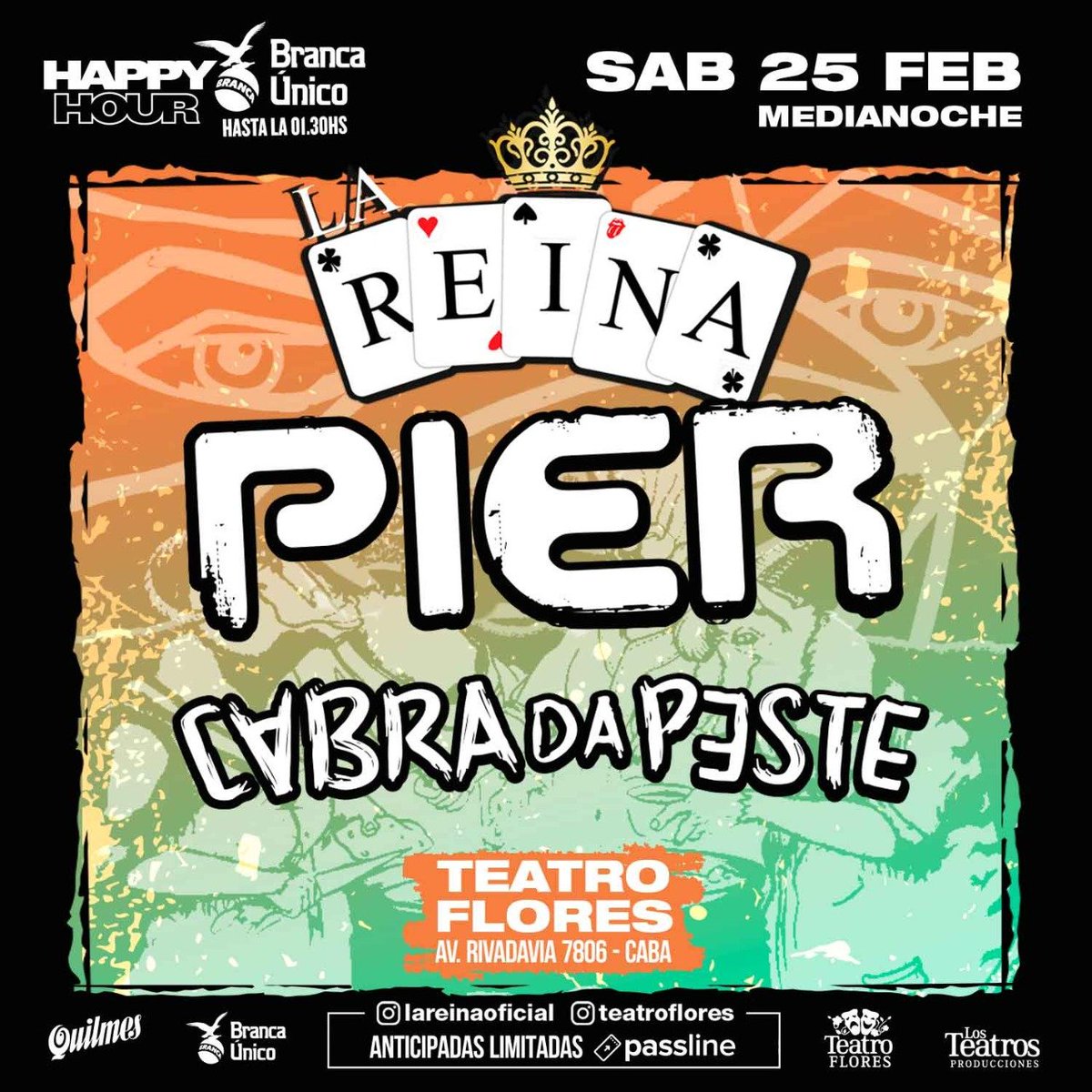 😎 ¡Seguimos confirmando fechas! Ahora se suma la del sábado 25 de febrero en La Reina en el Teatro Flores.

🎫 Anticipadas disponibles a través de sistema Passline.

✋ ¿A quiénes vemos ahí?

#PierEnLaReina