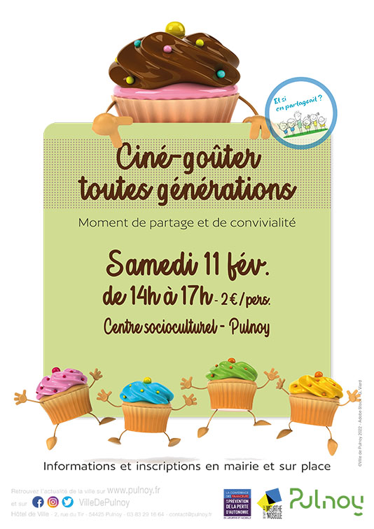 [Ce week-end à #Pulnoy]

🎥🍞 Samedi 11/02 à 14h au centre socioculturel, c'est Ciné-goûter (joyeux et convivial).

🍎🥖🍗 Dimanche 12/02, les commerçants du marché vous accueillent (avec le sourire et de bons produits) dès 8h30 rue de Nancy.

Venez nous voir 🌞!