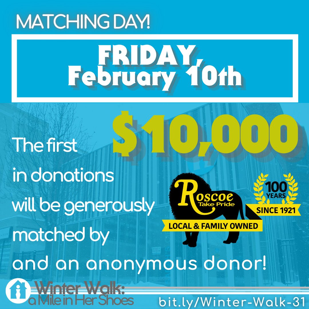 Roscoe Company (@roscoepride) on Twitter photo Roscoe is proud to be a participating sponsor in the Winter Walk: a Mile in Her Shoes fundraising event with <a href="/Sarahs_Circle/">Sarah's Circle</a>!
Today, Roscoe and an anonymous donor are matching the first $10,000 donated by supporters!
Visit Sarah's Circle's page to learn how to get involved. Roscoe is proud to be a participating sponsor in the Winter Walk: a Mile in Her Shoes fundraising event with <a href="/Sarahs_Circle/">Sarah's Circle</a>!
Today, Roscoe and an anonymous donor are matching the first $10,000 donated by supporters!
Visit Sarah's Circle's page to learn how to get involved.