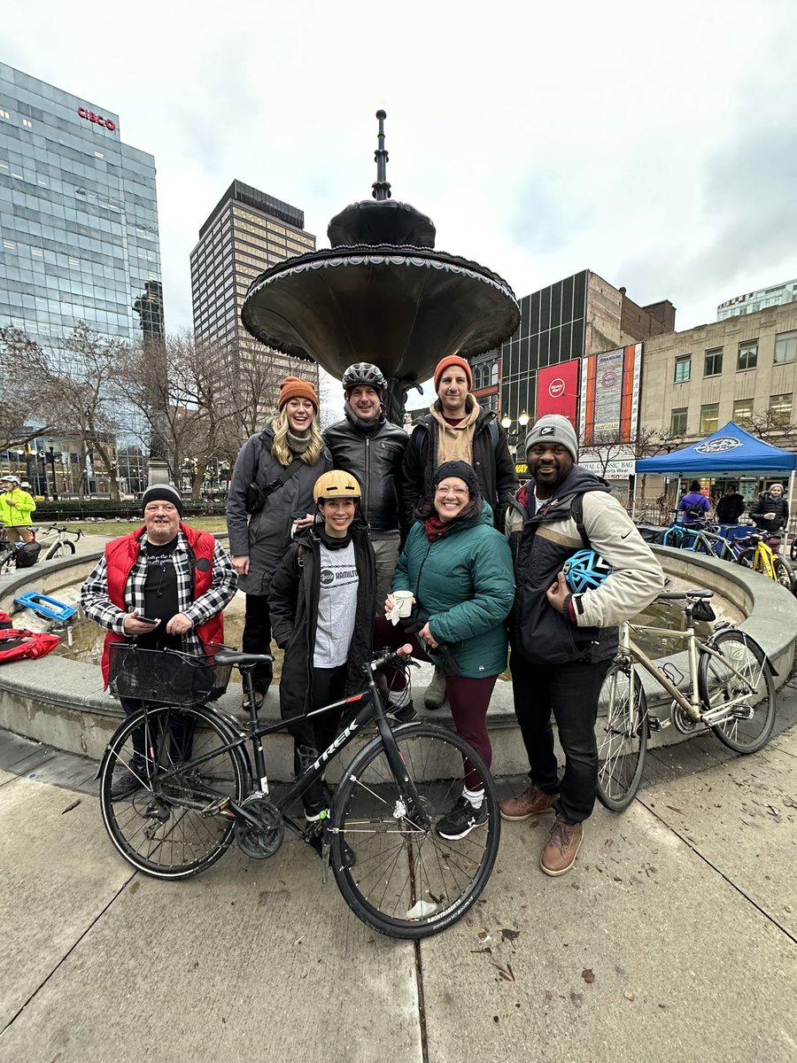 Winter Bike2Work day was a blast! 🍩☕️ Great to have #hamont councillors @CameronKroetsch & @CraigCassar join us - kudos to Craig for riding that far in the cold! Great to catch up w/@JoeyColeman & @TheBikingLawyer too.