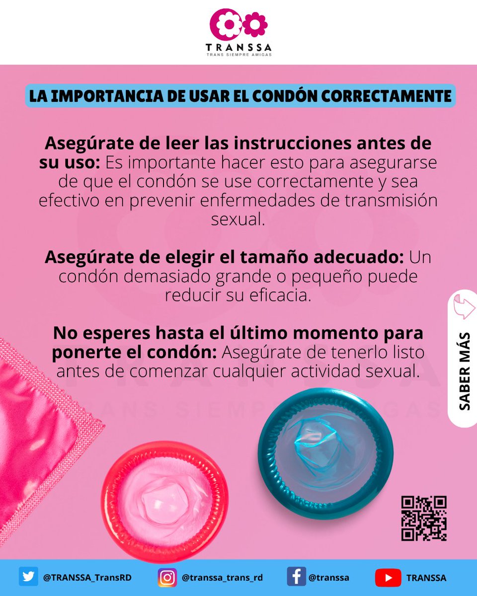 TRANSSA_TransRD's tweet photo. No dejes nada al azar. Usar el condón correctamente es esencial para proteger tu salud y la de tu pareja.
#UsoCorrectoDelCondón #PrevenciónEsSalud #Salud #TRANSSA #Trans #comunidadtrans #LGBT #condon https://t.co/K62Ug92ZQn