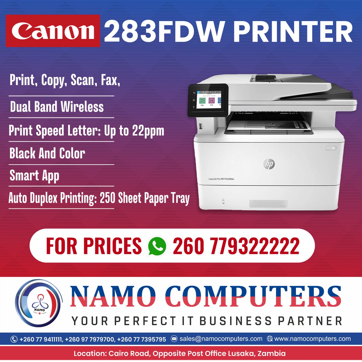 Namo_Computers's tweet photo. CANON 283FDW PRINTER
--------
For Prices WhatsApp :- 260 779322222
-----
For more information👇
☎📲 - Call/Whatsapp: +260 779411111, +260 977979700, +260 777395795
📧 - sales@namocomputers.com
📧 - https://t.co/LGdeaCL4Wa
--------
Thank you🤝 https://t.co/rFuVexBtEQ