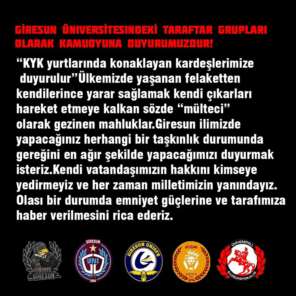 unisamgiresun_'s tweet photo. GİRESUN ÜNİVERSİTESİ’NDEKİ TARAFTAR GRUPLARI OLARAK KAMUOYUNA DUYURUMUZDUR! #OmuzOmuza https://t.co/14zWYN5UIb