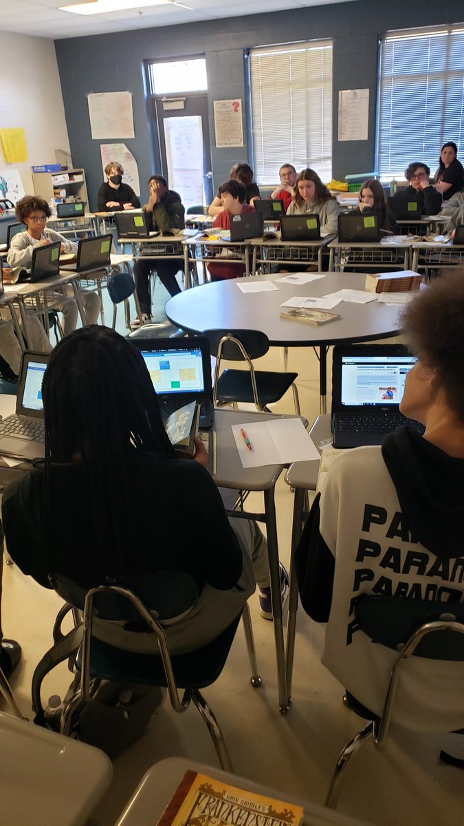 These OMS 8th graders were deep in discussion in Ms. Farris's room-Is Frankenstein's creature human? Superb use of evidence! It was a privilege to watch! 
<a href="/OMS_Chargers/">Oakland Middle School</a> @oms_ms_farris