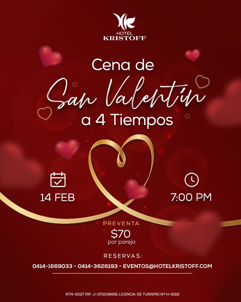 HotelKristoff's tweet photo. Cena a 4 tiempos, vino, música y romántica ambientación, serán los protagonistas de la noche, este 14 de febrero ❤️

Reserva ya tu espacio y prepárate para vivir el romance ✨️

.
#CenaRomántica #SanValentín #HotelKristoff #Maracaibo https://t.co/W3DLhG9PH0