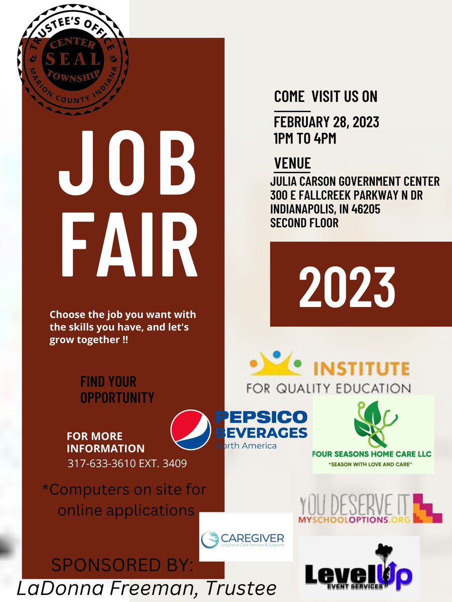 CenterTrusteeIN's tweet photo. #JobAlert If you or someone you know is looking for a job, please join us for our job fair at the Center Township Trustee's Office on Tuesday, Feb. 28. #JobSeekers #Indy https://t.co/fpXnu1oIG2