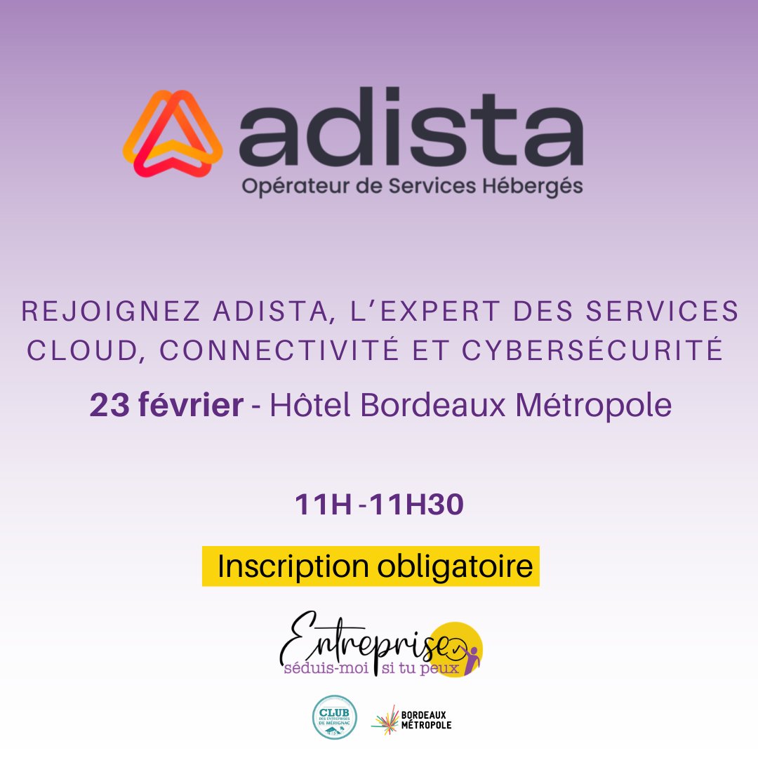 ent_seduismoi's tweet image. Venez rencontrer @adistafrance  l’expert des services #cloud, #connectivité et #cybersécurité ! #Entrepriseseduismoisitupeux
Envie d’en savoir plus sur l'entreprise IT de référence en termes d’expérience collaborateur ? Inscription: entrepriseseduismoisitupeux.com
#emploi #Recrutement