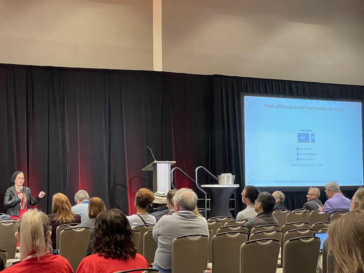 aacu's tweet photo. Conversations continue at Angela Thi Bennett's opening plenary address at #GEPA23. She asks, "What will be America's extraordinary story?" Tweet us your responses! https://t.co/mWa5mWANq4