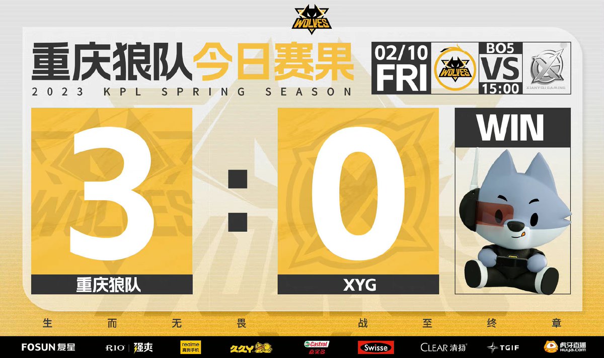 WolvesEsp_Fans's tweet image. 2023 KPL Spring Season First Day Results
Wolves 3:0 XYG 🫶
First Match (Win): Wolves 8 - 2 XYG
Second Match (Win): Wolves 14 - 6 XYG
Third Match (Win): Wolves 20 - 8 XYG
See you Next Saturaday🐺🥳✌️