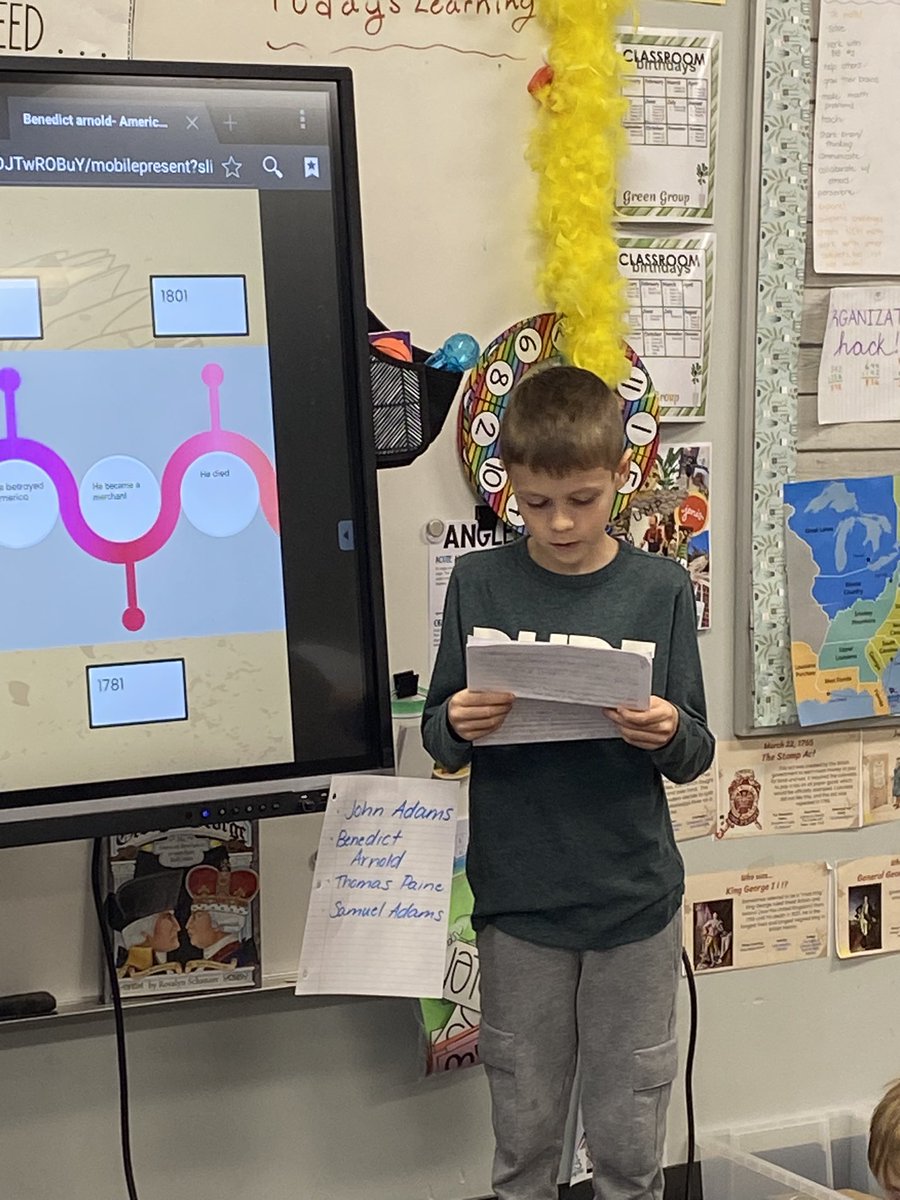 ADESRowe's tweet photo. We got some bonus learning today when we heard from a classmate about their family connection to Benedict Arnold that they learned as they researched him for his American Revolution presentation! @ADESjmay @adeDCSD #bettertogetherdcs https://t.co/sACT3wRlsS