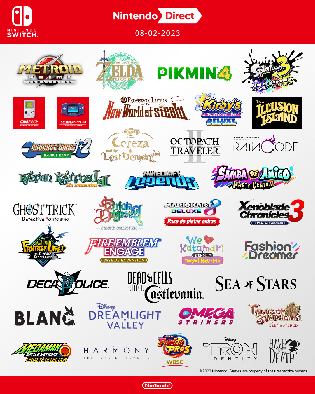 Nintendo recopila en esta imagen todos los juegos del último Direct
