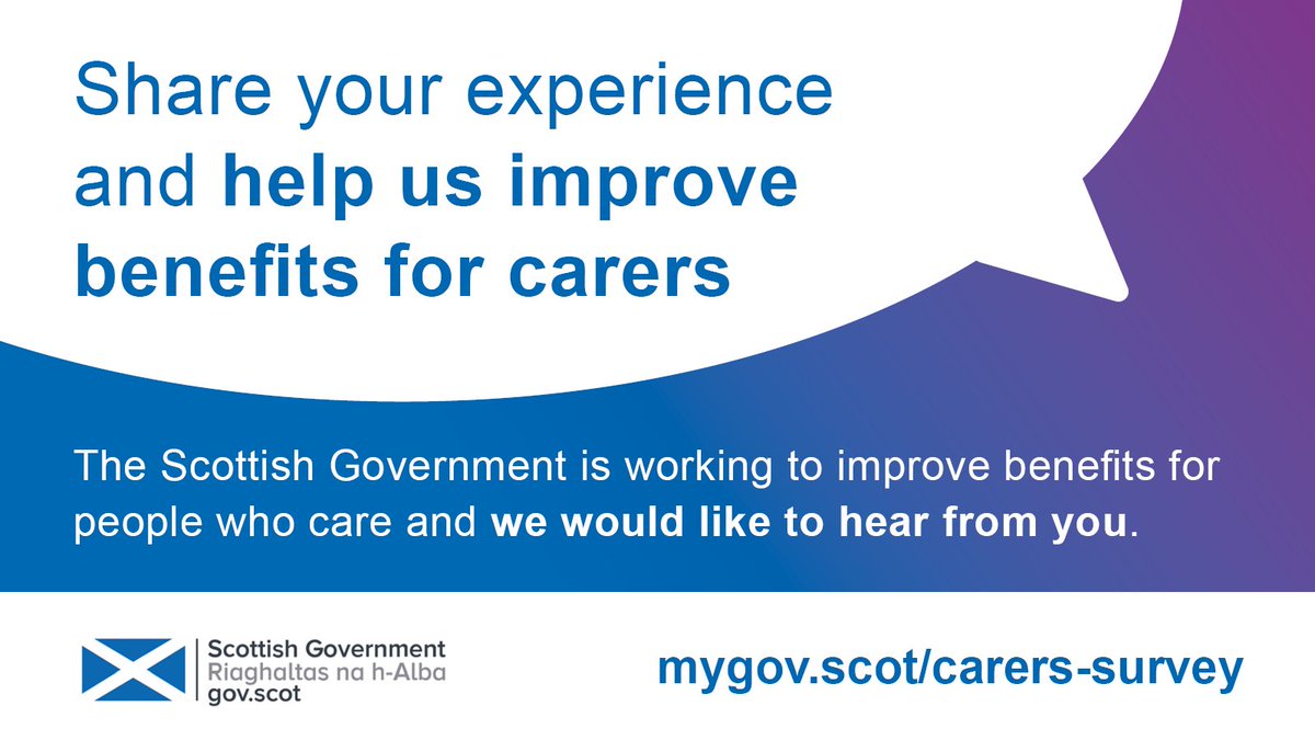 The Scottish Government's Social Security Programme is currently working on developing new carer's benefits in Scotland, and are looking to to speak to carers to help them design the new benefits offering. See the link below for more details. mygov.scot/carers-survey
