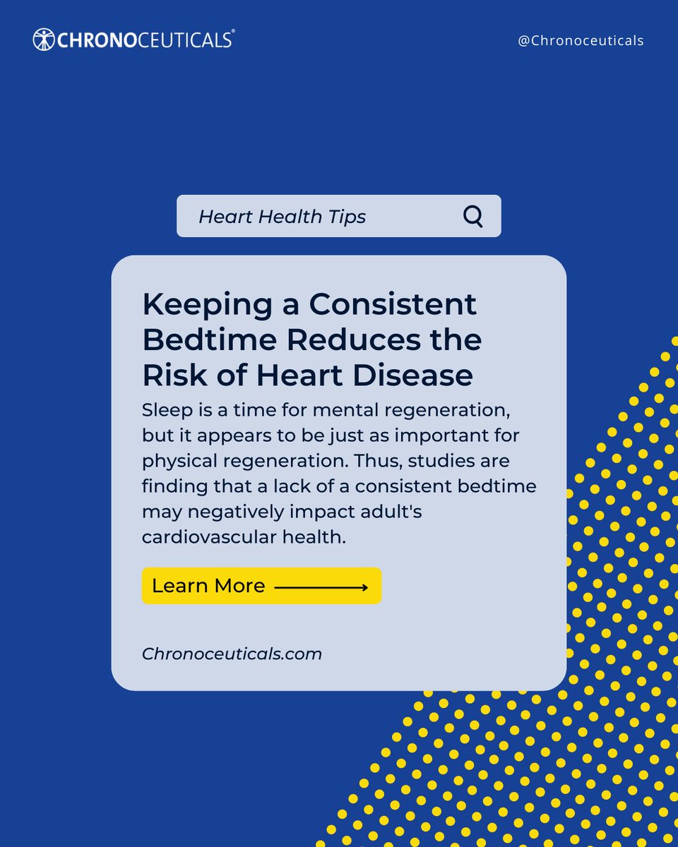 Most children have a set bedtime, but as adults, we generally give up this habit. 

Research suggests that this lack of a consistent bedtime however, may have a negative effect on our #cardiovascular #health.

chronoceuticals.com/keeping-a-cons…