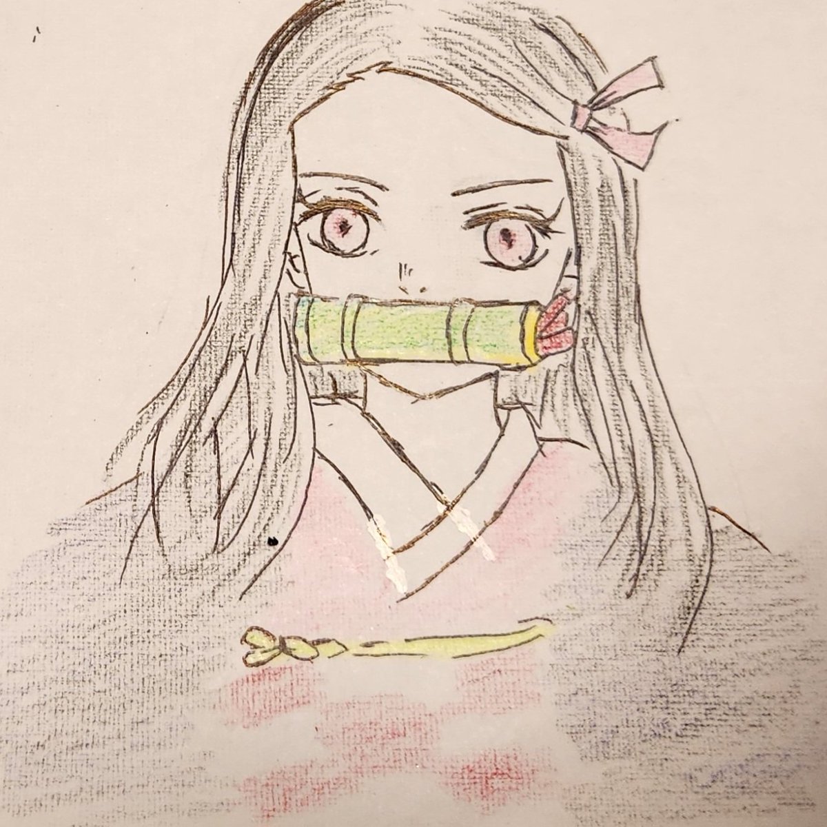 まがり🐱さんがTwitterに投稿した竈門禰豆子(鬼滅の刃)のイラスト。