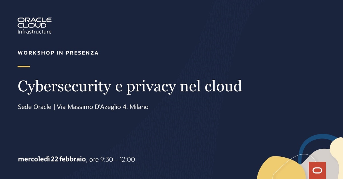 Dopo la tappa di Roma si replica anche a Milano, Il 22 febbraio, il workshop sui servizi avanzati che #Oracle #Cloud Infrastructure offre per la #sicurezza in Cloud e la conformità normativa e sovranità del dato. Registrati adesso. social.ora.cl/60163l1oM