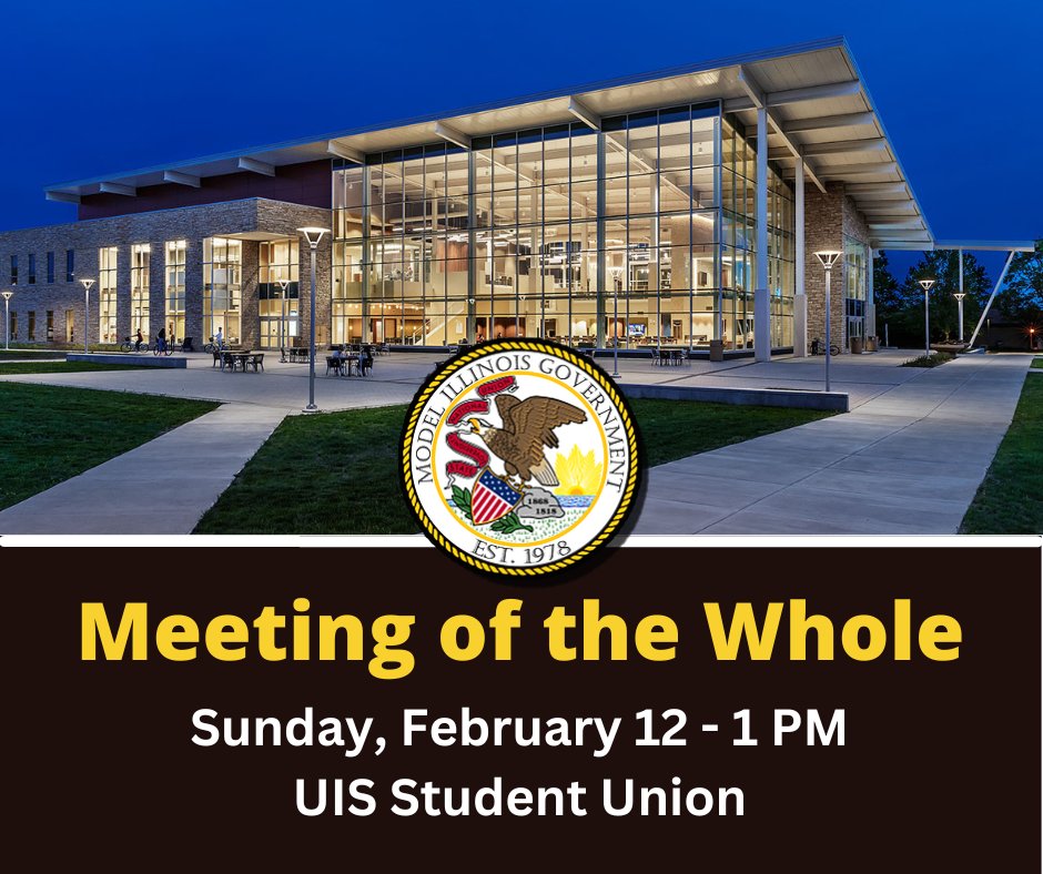 ModelILGov's tweet photo. MIG will hold its Meeting of the Whole this Sunday at 1 PM at the UIS Student Union. Delegates and advisors are encouraged to attend if they are able as we prepare for #MIG2023. https://t.co/wzb4QxlhjI