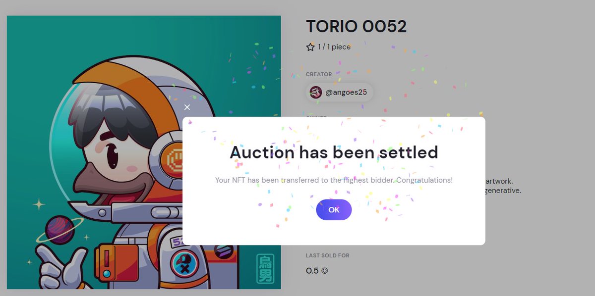 Angoes_25's tweet photo. π΄ AUCTION SETTLED ππ
Congrats @defibeast for winning the #TORIONFT 0β£0β£5β£2β£ with price 0.5 $SOL and now you can claim the unlockable contents/digital goodies.
Thanks to #NFTfamily for all supports and appreciations, y'all awesome! πβ¨π₯
#SolanaNFT #NFTfamily #NFTcollector https://t.co/OPGNwWoZXg
