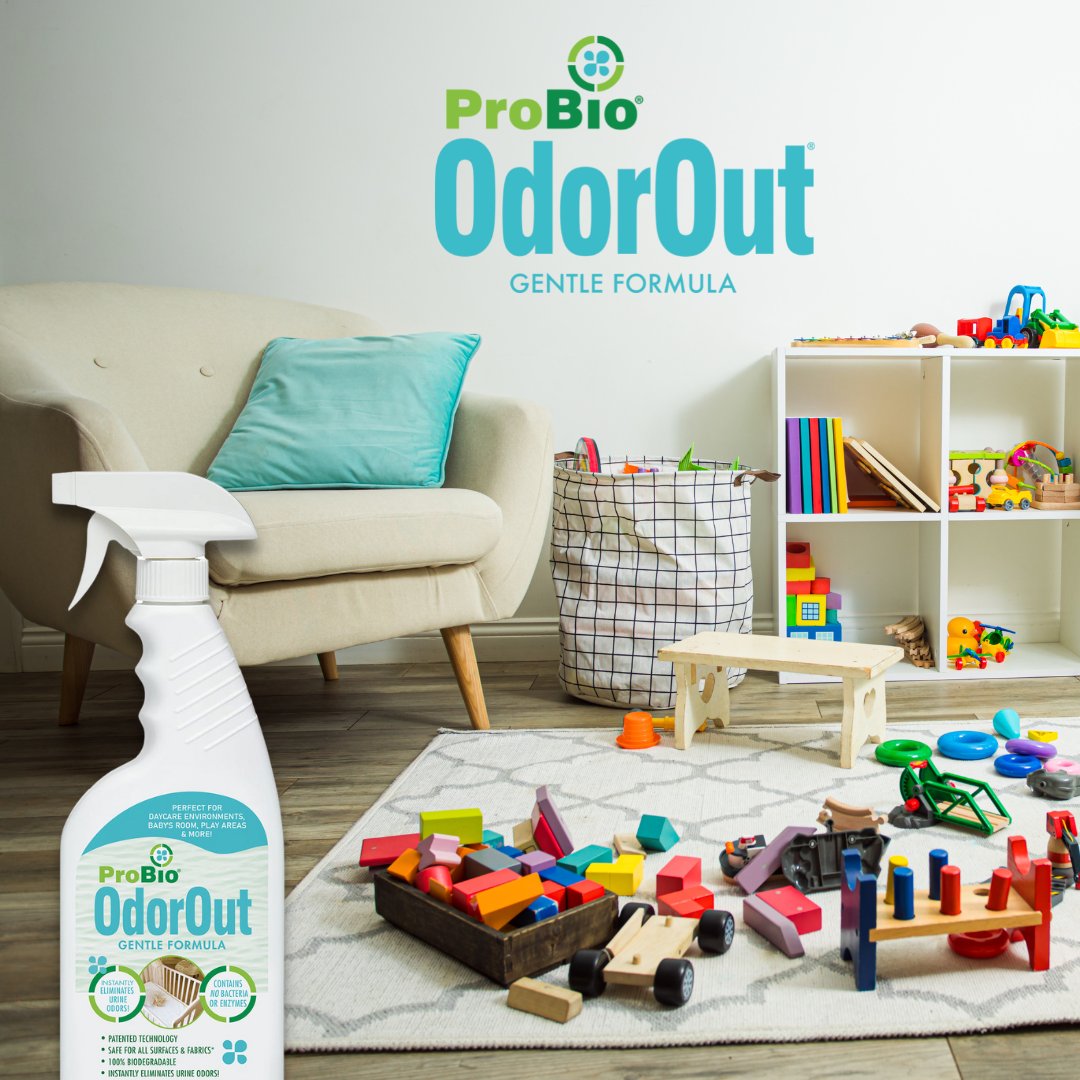 This safe, ready-to-use spray instantly eliminates all nitrogen-based odors (like urine or feces) and leaves a pleasant scent, even in diapers or waste containers. 

Let's face it, kids have accidents, and when you need to get the odor out – your best choice is ProBio OdorOut®.
