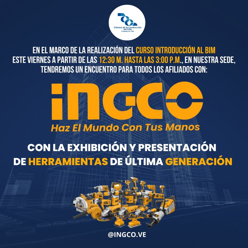 En el marco de la realización del curso Introducción al BIM, este #10Feb en nuestra sede, tendremos un encuentro con #INGCO quienes harán una presentación y exhibición de herramientas de última generación que facilitan la construcción, las mediciones y la vida diaria. ¡Es gratis!