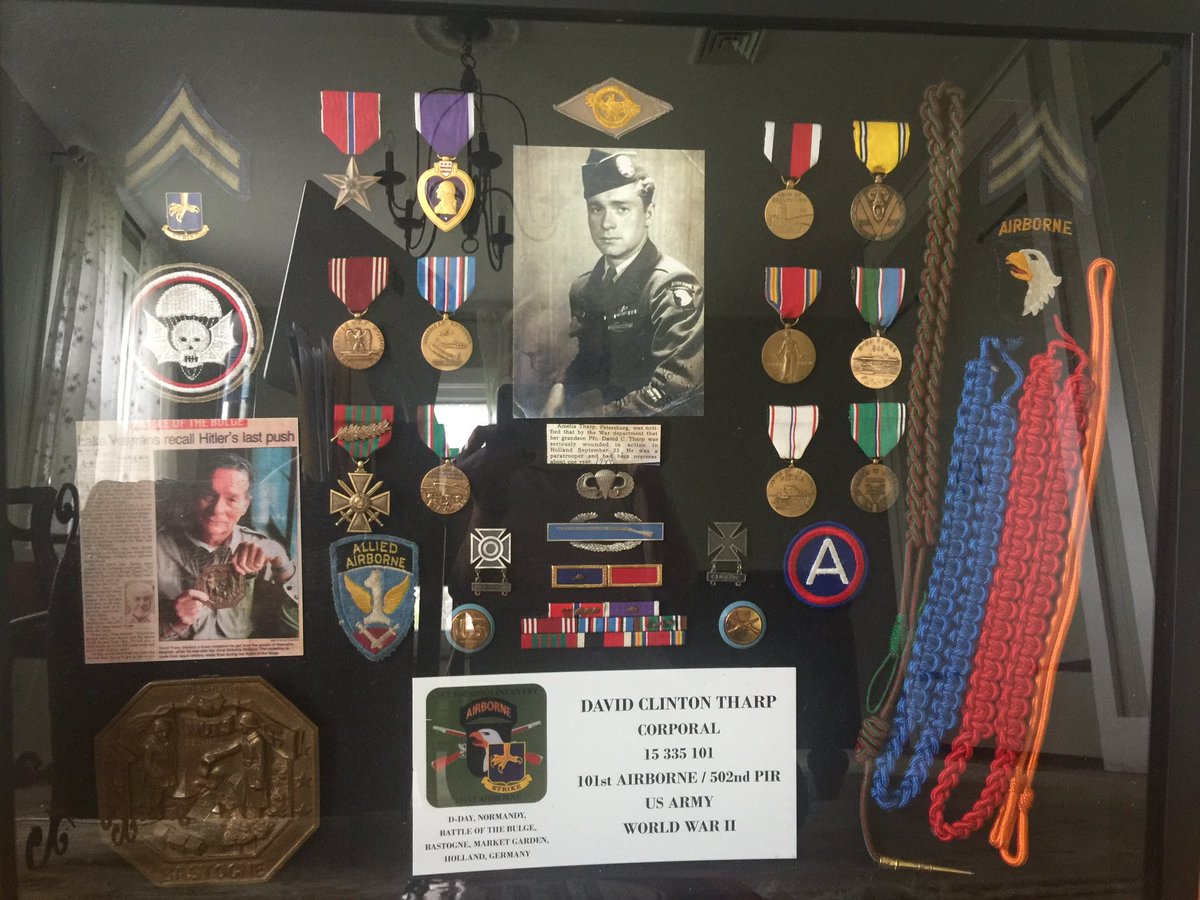 Good Morning America! This is my father’s Military shadow box. He was 101st ABN, 502nd PIR, Reg. Hq and served as a radioman for Colonels Michaelis, Cole and Chappuis. Dad survived DDay, Carentan, Operation Marketgarden and Battle of the Bulge. His wartime ComesASoldiersWhisper.com