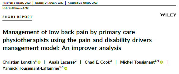 *open access* Management of low back pain by primary care physiotherapists using the pain and disability drivers management model: An improver analysis. Thanks to our precious collaborators! <a href="/longtinchris/">Christian Longtin</a> <a href="/chadcookpt/">ChadCookPT</a>  <a href="/SimonDecary/">Simon Décary, PhD.</a>  onlinelibrary.wiley.com/doi/10.1002/ms…