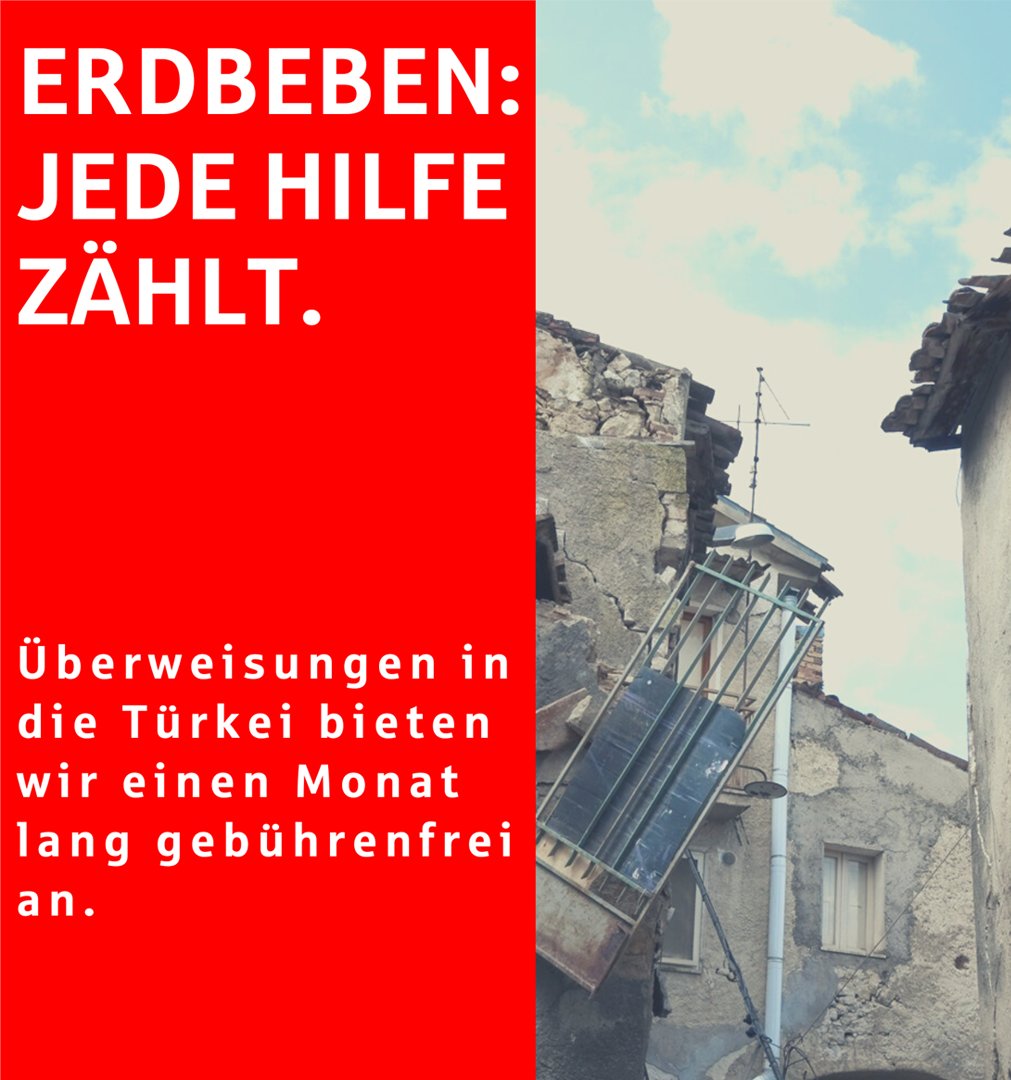 Kreissparkasse Köln (@kskkoeln) on Twitter photo Wir sind tief bewegt von den Bildern, die uns über die Nachrichten erreichen.😢Ab sofort sind Zahlungsaufträge in die Türkei bei uns gebührenfrei.
Zusätzlich beteiligen wir uns mit einer Spende in Höhe von 25.000 Euro bei der <a href="/AktionDHilft/">Aktion Deutschland Hilft</a>. #ErdbebenInDerTuerkei #Hoffnung Wir sind tief bewegt von den Bildern, die uns über die Nachrichten erreichen.😢Ab sofort sind Zahlungsaufträge in die Türkei bei uns gebührenfrei.
Zusätzlich beteiligen wir uns mit einer Spende in Höhe von 25.000 Euro bei der <a href="/AktionDHilft/">Aktion Deutschland Hilft</a>. #ErdbebenInDerTuerkei #Hoffnung