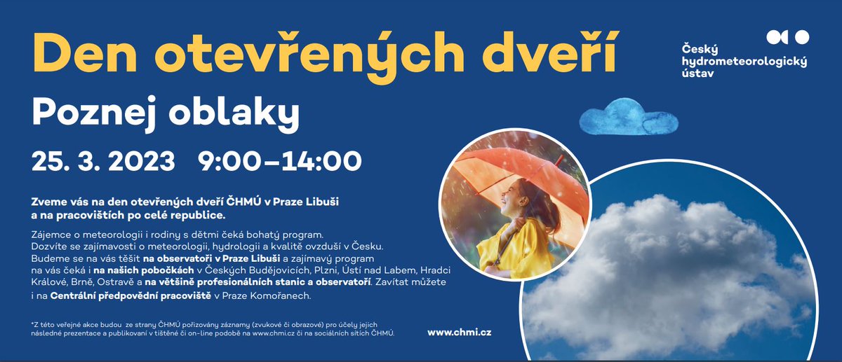 CHMUCHMI's tweet photo. Během dne otevřených dveří můžete nakouknout i na Centrální předpovědní pracoviště v pražských Komořanech, kde meteorologové předpovídají počasí. Ukážeme vám, jak vznikají předpovědi a výstrahy a těšíme se i na vaše dotazy.
Více zde: https://t.co/LVpcBWlwK6
#chmu #pocasi #oblaky https://t.co/Kz96SRj7J6