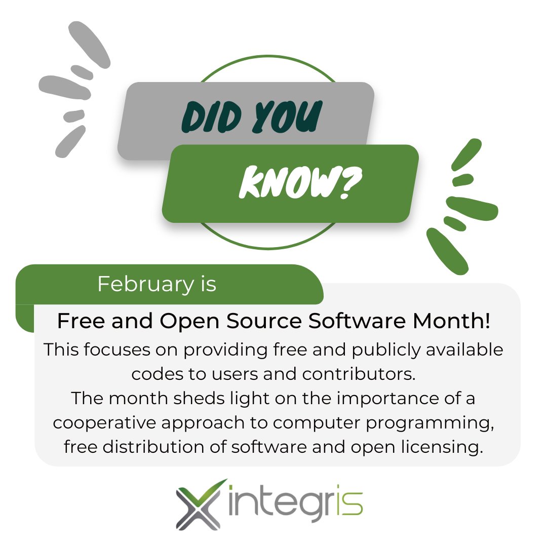 integrisNews's tweet image. February is Free and Open Source Software Month!
Here at integris, we believe in the sharing of free and publicly available code.

#FOSSFeb #integris #software #February