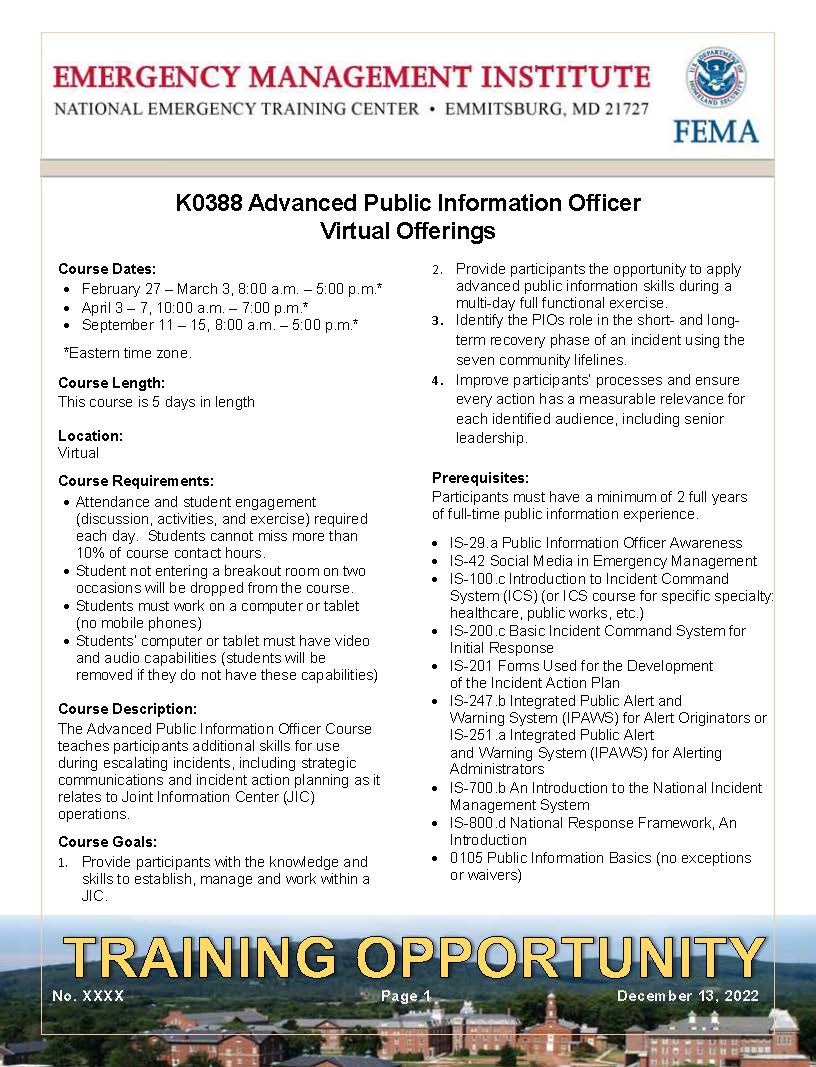 Mark Brady on Twitter "RT mcfrsPIO Every Day is a FEMA_EMI Training