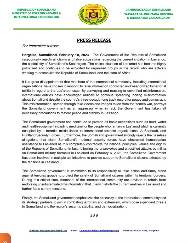somalilandmfa's tweet photo. Immediate Press Release https://t.co/hnHWPgG8i5