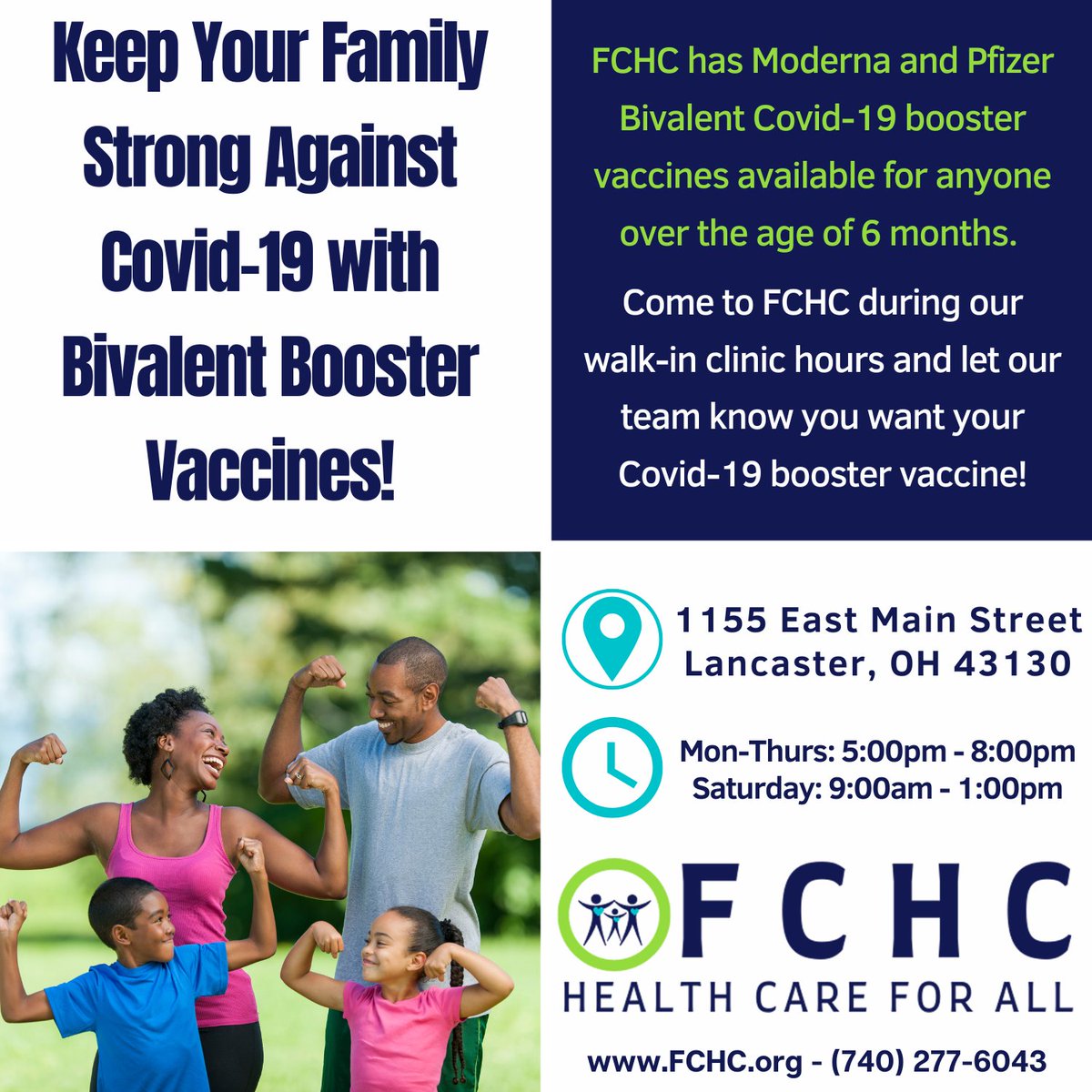 WeAreFCHC's tweet photo. Keep your family strong against Covid variants! 

Bivalent booster vaccines are now available FCHC in Lancaster! 

https://t.co/0Mws9Vmxef https://t.co/kQPjCZLKlk