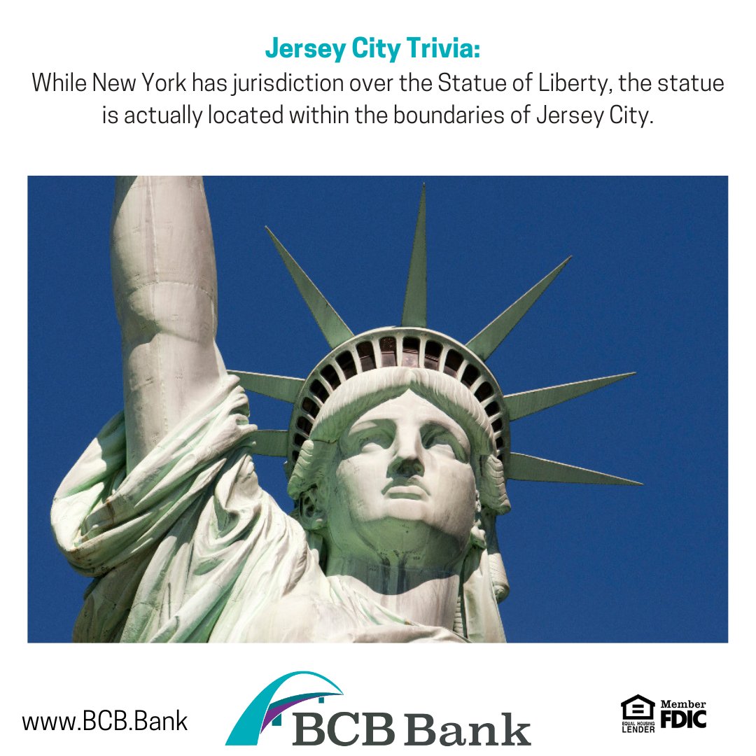 BCB_Bank's tweet photo. While New York has jurisdiction over the Statue of Liberty, the statue is actually located within the boundaries of Jersey City.
#Trivia #BCBCommunityBank #BankwithBCB #YourCommunityBank #CommunityBanking #CommunityStrong #NJTrivia #JerseyCity https://t.co/4SxT65m5u9