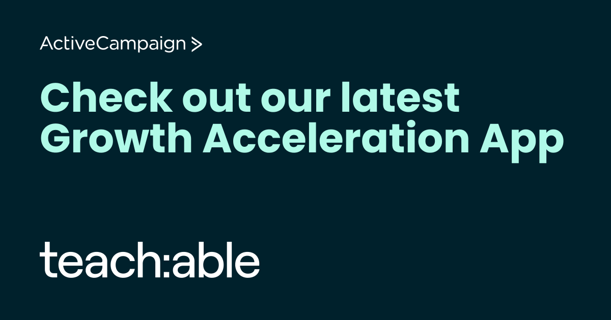 ActiveCampaign's tweet image. Looking to grow your business? 🚀

Check out our latest Growth Accelerator App, @teachable! 
bit.ly/3x7NmVJ 

#integrations #apps #appintegration #growbusiness