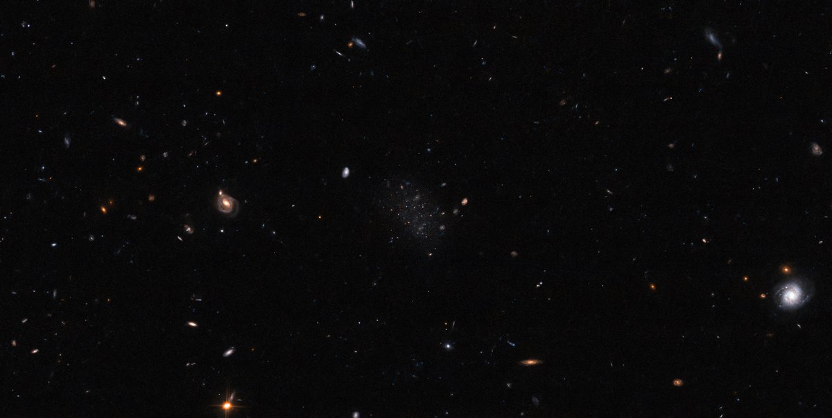 In the very middle of this #HubbleFriday image is a galaxy... but you might have to look very closely to find it.

The newly discovered dwarf galaxy Donatiello II is seen nestled among a smattering of distant stars and even more distant galaxies: go.nasa.gov/3DUC4bb