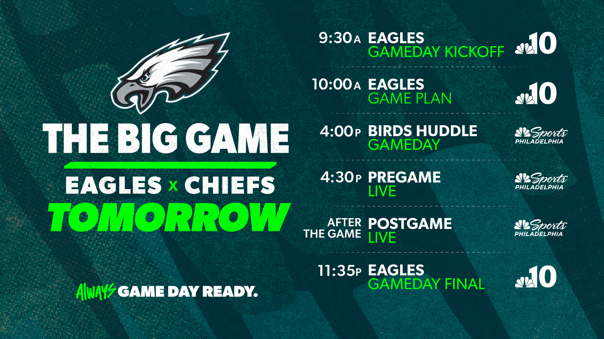 NBC Sports Philadelphia on X: 'We. Are. So. Close. Super Bowl coverage  starts bright and early tomorrow on @NBCPhiladelphia and carries you all  the way to kickoff 