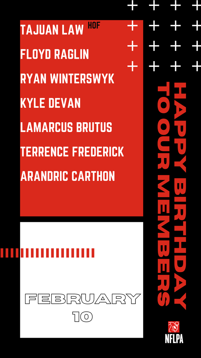 Happy Birthday to our members-@FloydRaglin <a href="/KyleDeVan68/">Coach Kyle DeVan</a> <a href="/Beebo42/">Lamarcus Brutus</a> <a href="/TEXAGSDB7/">Terrence Frederick</a> @rancarthon <a href="/OfficialTyLaw/">Ty Law</a>- Cheers to another year! Don't see your handle? Update your profile on NFLPA.com.