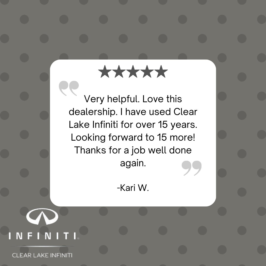 Our team wants to recognize Kari for over 15 years of loyalty! Thank you for your amazing #FiveStarReview Kari. Happy #FiveStarFriday everyone. 🌟

#HappyCustomer #HoustonTX