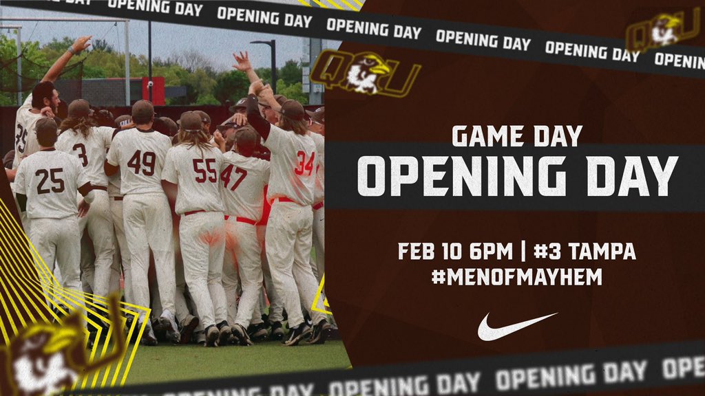 QUHawks's tweet image. ⚾️OPENING DAY⚾️

Details from the sunshine state⬇️

📍 Tampa, FL
🆚 @UT_Baseball 
🕕 5:00 PM (CST) 
🏟️ The Birdcage
📺 sunshinestateconference.tv/tampa/
📊 tampaspartans.com/links/i82q6x

#MenOfMayhem