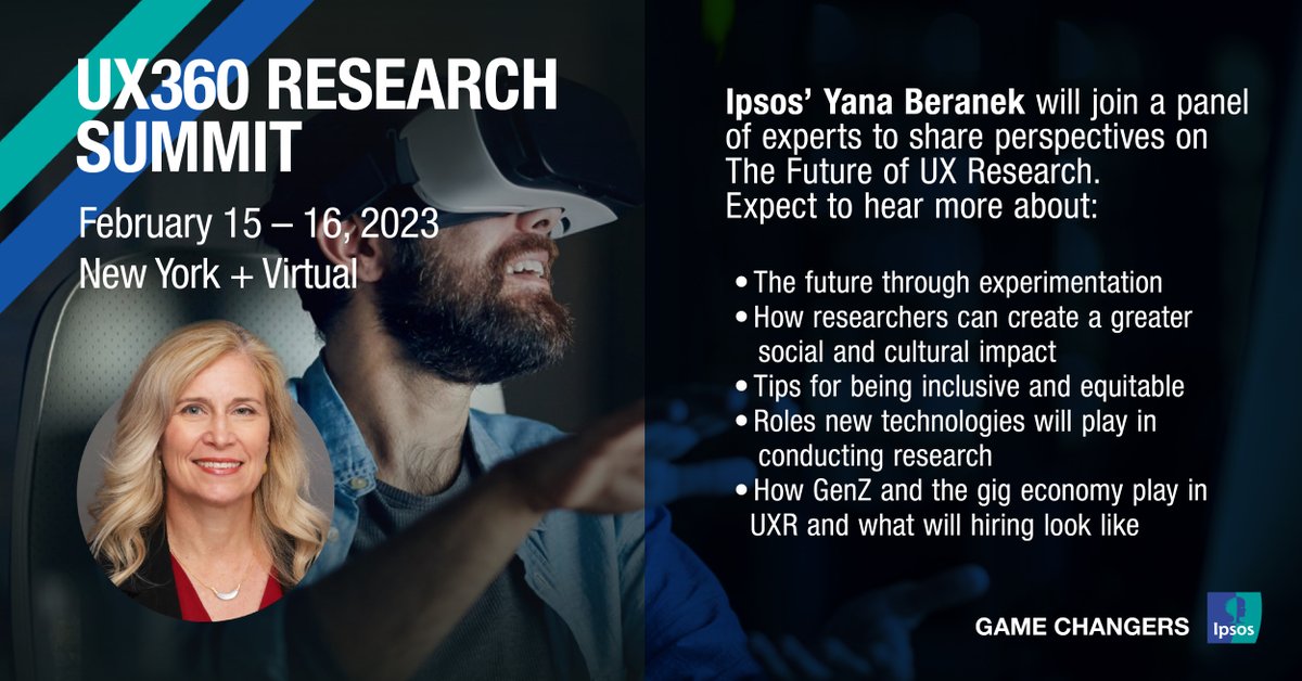 ipsosus's tweet photo. Don't miss #UX360, an event featuring best-in-class #UX strategies to deliver #ROI for businesses. Ipsos' Yana Beranek will join a panel of experts to share perspectives on The Future of UX Research [February 15th].
https://t.co/kLObeZk3JI https://t.co/PNc0xuy96f