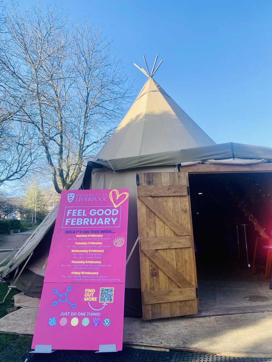 livunisustain's tweet photo. Thanks to everyone who came to meet the @LivUni Sustainability team in the #FeelGoodFeb Tipi yesterday ⛺️ So good to hear so many of you have already signed up to our events! See you at #SustainabilityWeek 👋🏾 https://t.co/xJJZltPnqA https://t.co/zj8TnfMTds