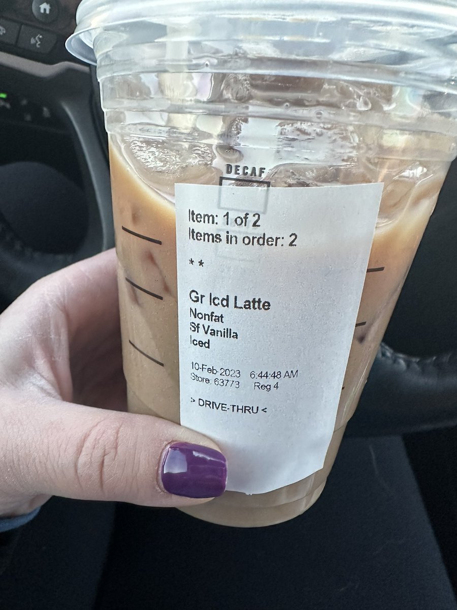 Day 3 of my @Starbucks challenge. I learned a valuable lesson  yesterday and ordered a caffeinated drink today. A grande skinny vanilla latte, still not my favorite. My students have recommendations for next week, we’ll see what that brings. #mathintherealworld