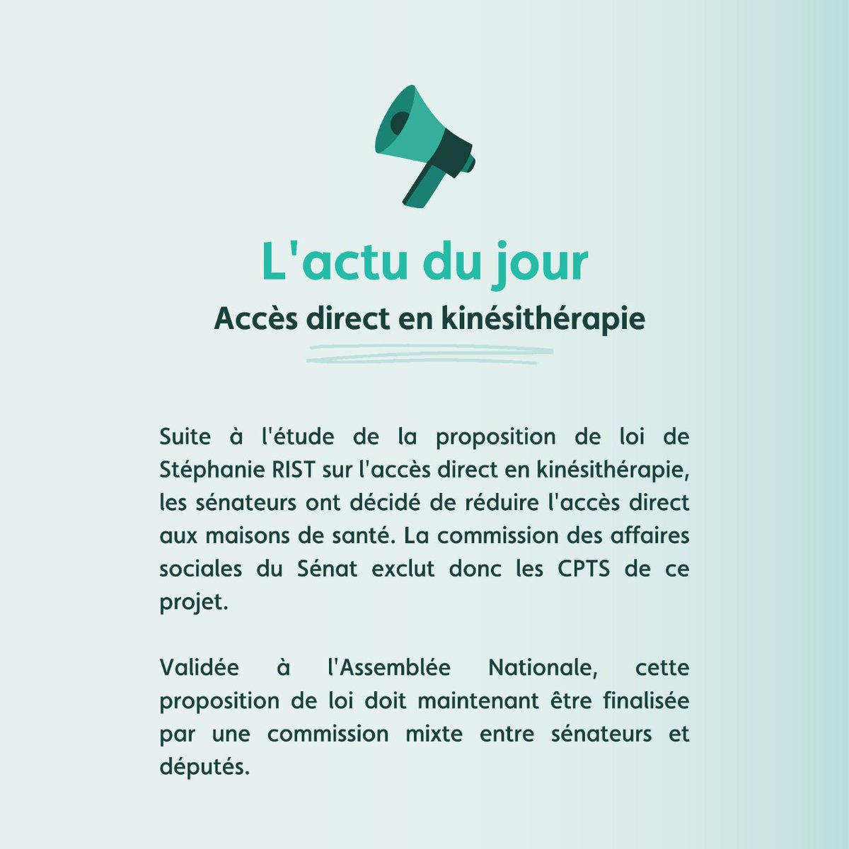 📣 Attention, voilà l'actualité ! 
On reste à l'écoute et on te tient au courant de la suite ! 🫡
Ton avis nous intéresse, n'hésite pas à laisser un commentaire ! 👋

#professionnelsdelasanté #etudiantenkiné #kiné #teamkine #santé #kinesitherapy #kinésithérapie #libéral